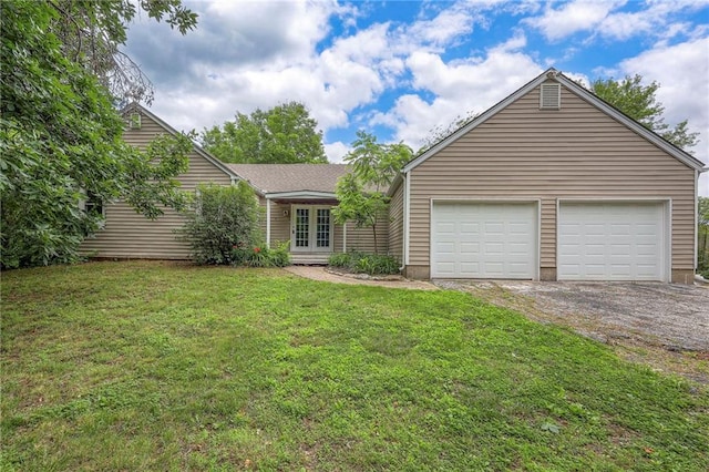 5200 NW Valley View Rd, Blue Springs, MO 64015 - view of front of house featuring dirt driveway, french doors, and a front yard