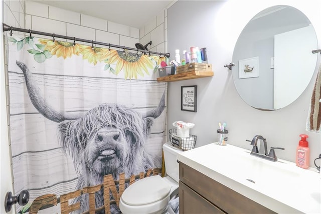 full bath featuring vanity, toilet, and a shower with curtain