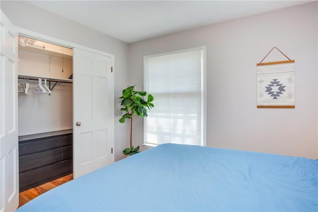 bedroom featuring a closet and wood finished floors