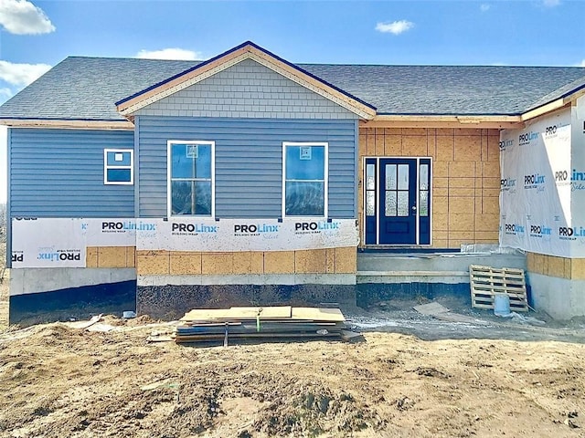 back of house featuring roof with shingles