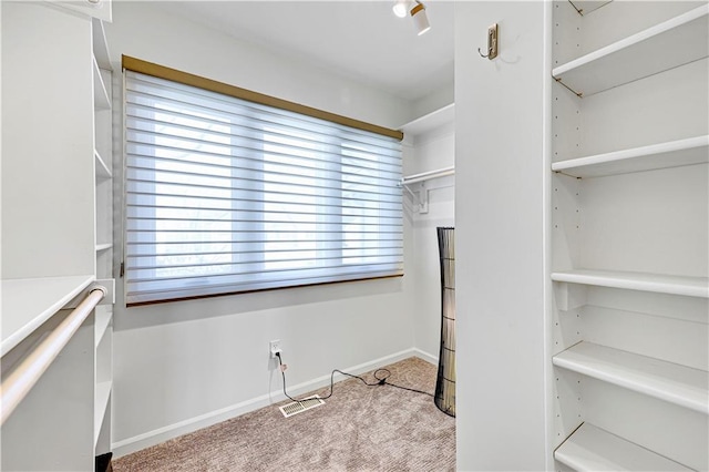 walk in closet featuring carpet flooring and visible vents