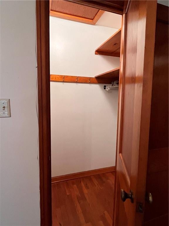 walk in closet with wood finished floors