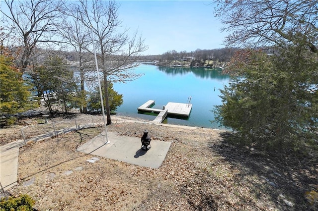 dock area with a water view