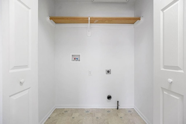 clothes washing area with hookup for a gas dryer, baseboards, hookup for an electric dryer, hookup for a washing machine, and laundry area