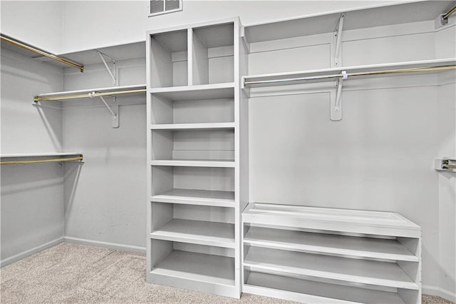 walk in closet with visible vents and carpet