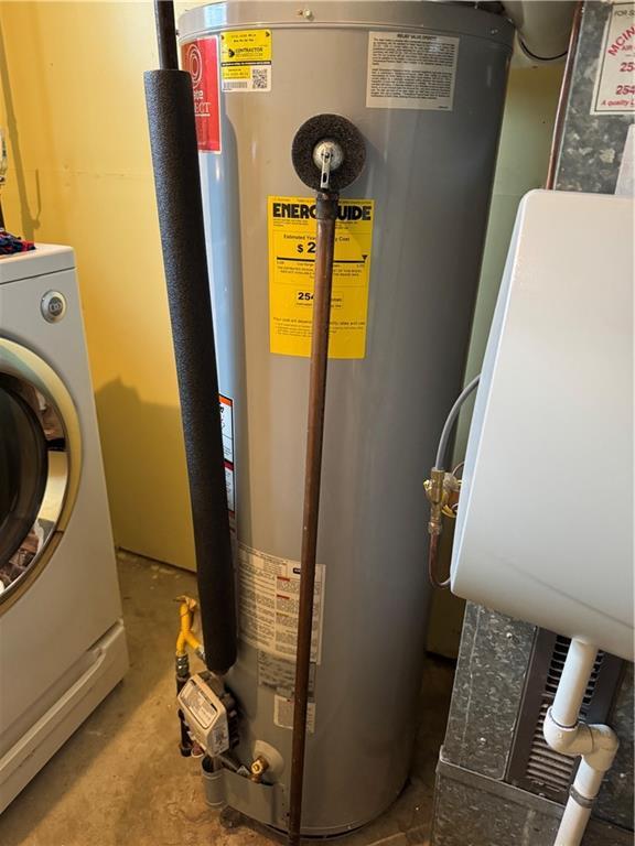 utility room featuring washer / dryer and water heater