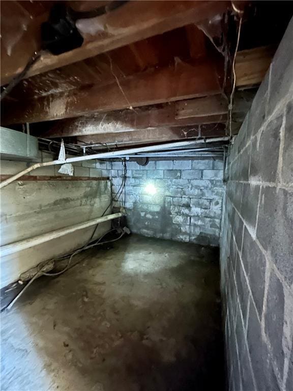 view of unfinished basement