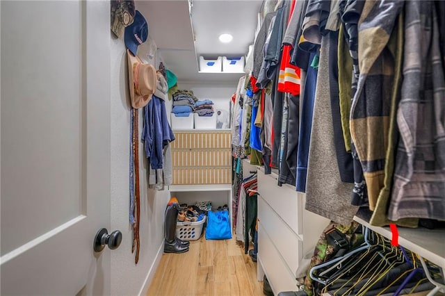 walk in closet featuring wood finished floors