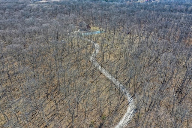 bird's eye view featuring a view of trees