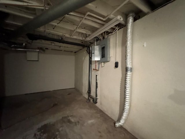 unfinished below grade area with electric panel