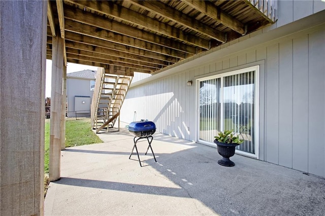 view of patio featuring stairs