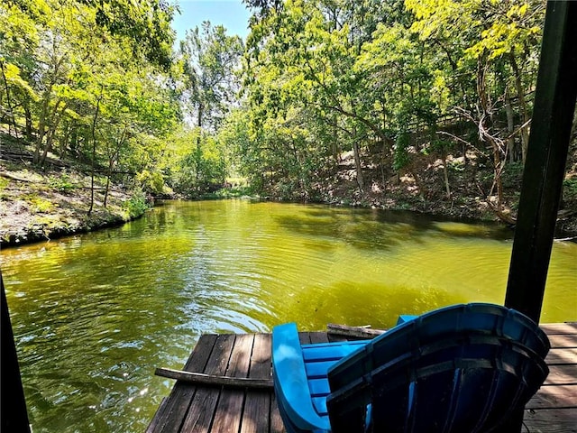 view of dock with a water view