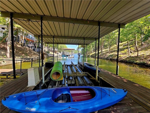 view of dock with a water view