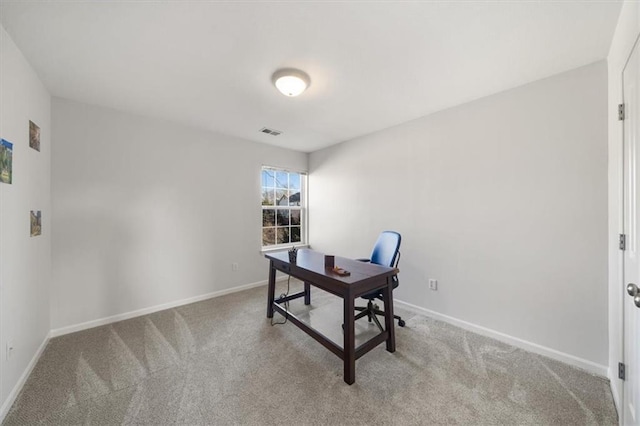 office with baseboards, carpet floors, and visible vents