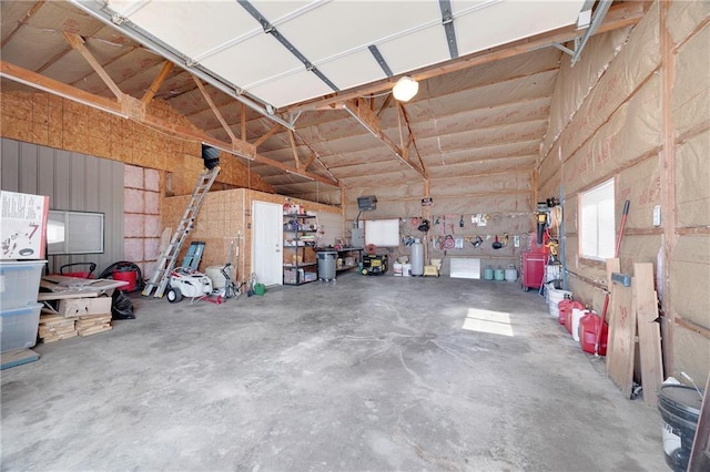 garage featuring a workshop area