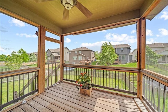18783 W 165th St, Olathe, KS 66062 - deck featuring a residential view, a ceiling fan, and a yard