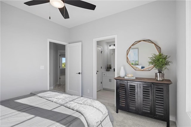 8017 Round Prairie St, Shawnee, KS 66220 - bedroom with light carpet, ensuite bath, and a ceiling fan