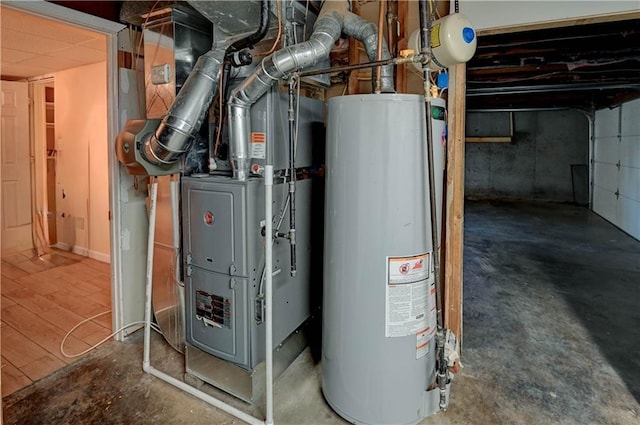 utilities featuring heating unit and gas water heater