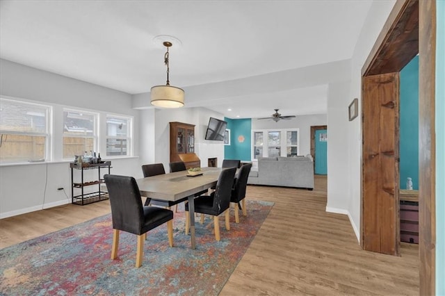 dining space featuring a healthy amount of sunlight, baseboards, and wood finished floors