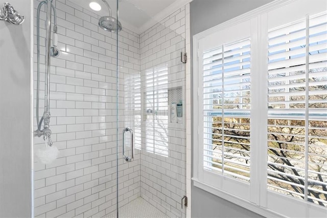 bathroom featuring a shower stall