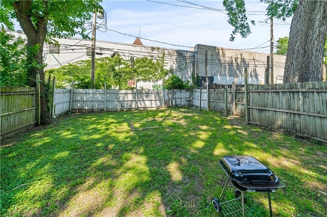 view of yard with a fenced backyard