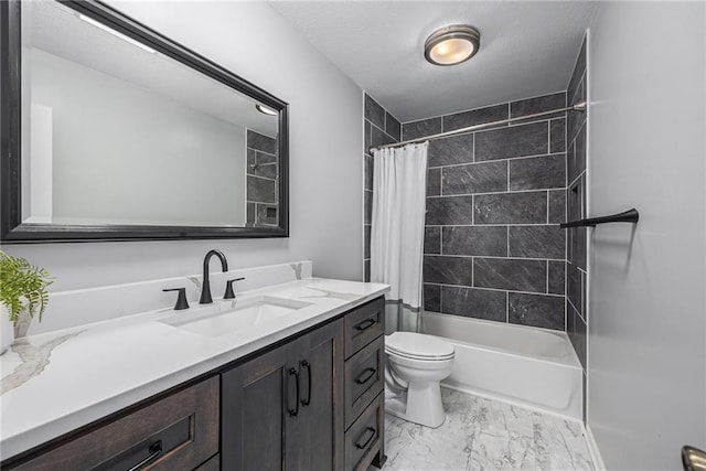 1008 Bristol Way, Liberty, MO 64068 - bathroom with toilet, marble finish floor, a textured ceiling, shower / tub combo, and vanity