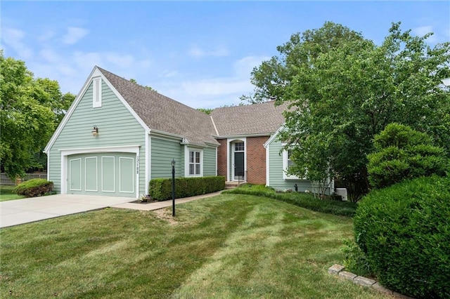 12109 Overbrook Ct, Leawood, KS 66209 - view of front facade featuring concrete driveway, a front yard, a shingled roof, and an attached garage