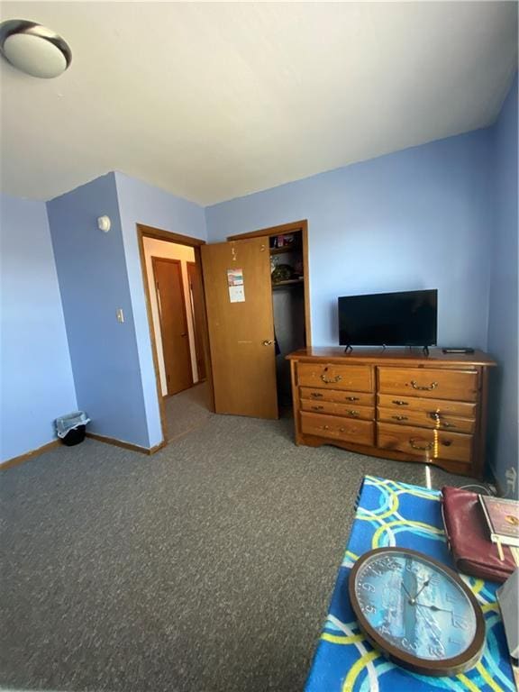 living area with carpet flooring and baseboards