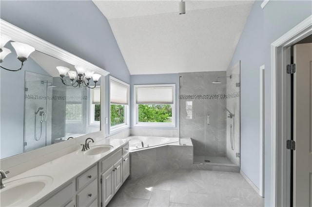 24987 W 150th Ct, Olathe, KS 66061 - full bathroom featuring a shower stall, lofted ceiling, and a sink
