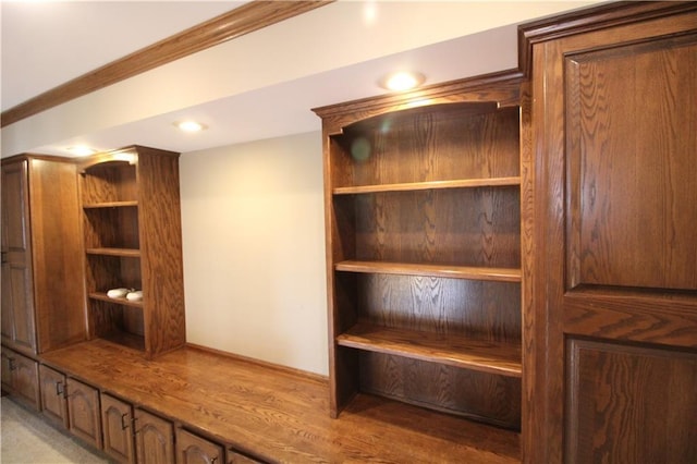 mudroom with recessed lighting and ornamental molding