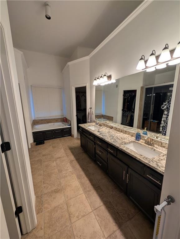 7730 N Shannon Ave, Kansas City, MO 64152 - bathroom featuring a spacious closet, double vanity, a bath, and tile patterned flooring
