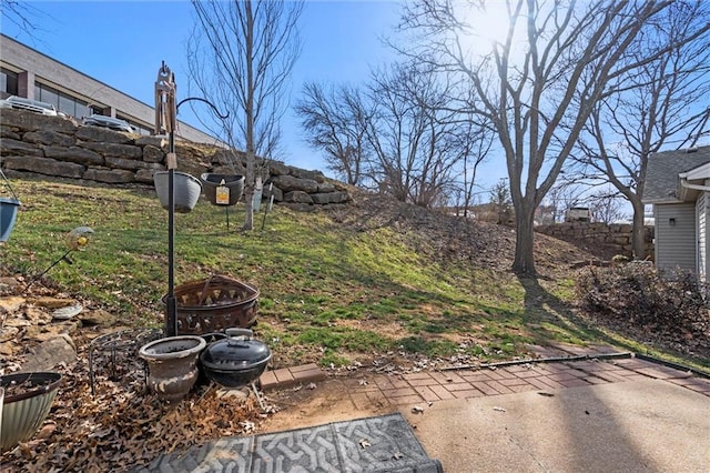 view of yard featuring a fire pit