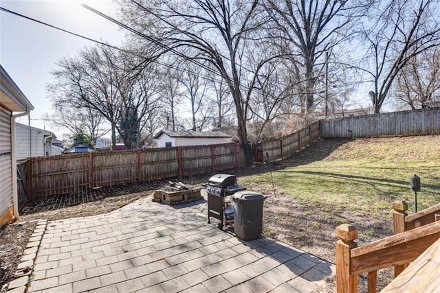 view of patio featuring a grill and a fenced backyard