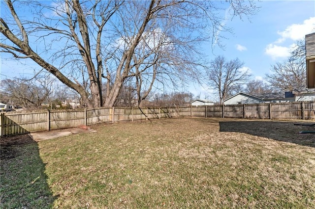 view of yard featuring a fenced backyard