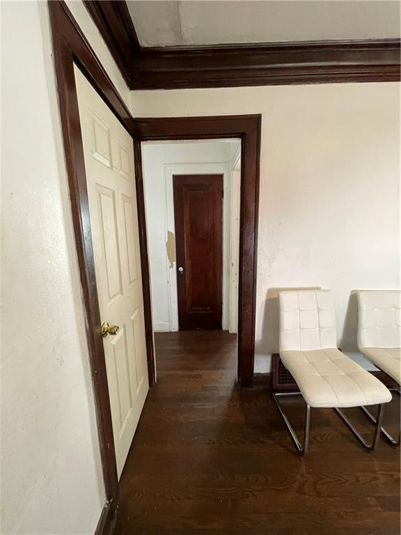 corridor with dark wood-type flooring