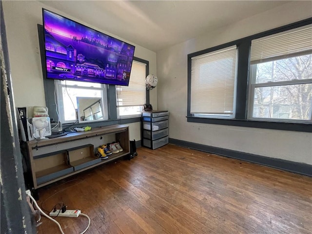 interior space featuring baseboards and hardwood / wood-style floors