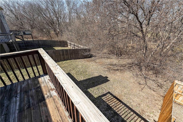 view of yard with a deck and a fenced backyard