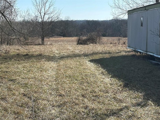 view of yard featuring a storage shed and an outbuilding