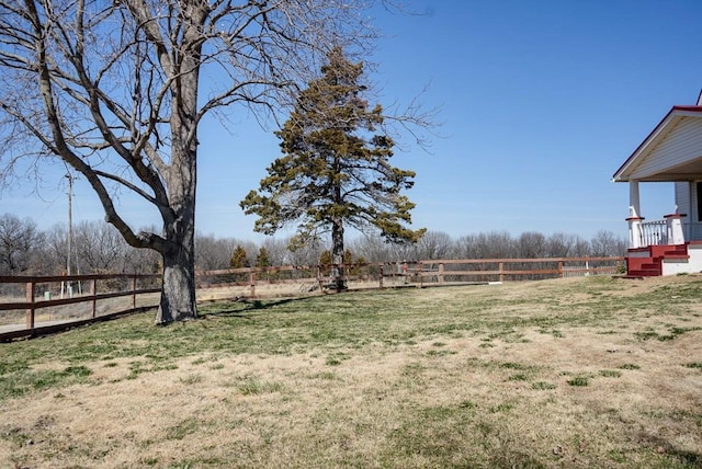 view of yard with a rural view and a fenced backyard