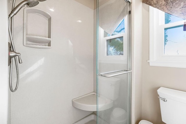 full bath featuring a stall shower and toilet