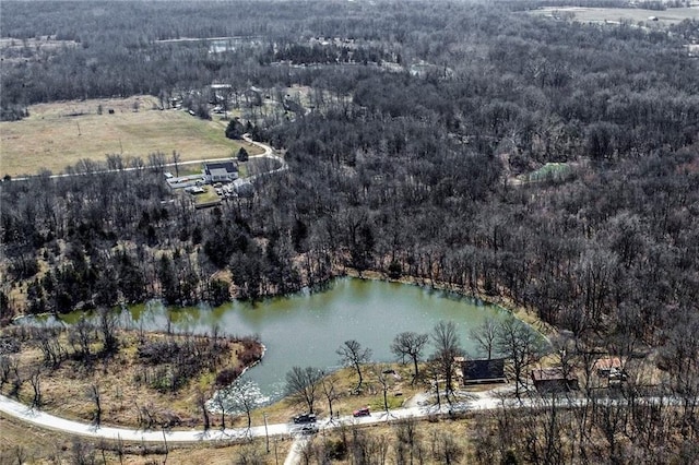 bird's eye view with a view of trees and a water view