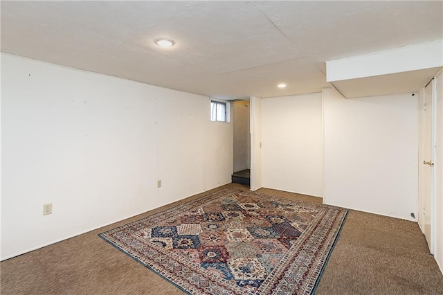 below grade area with carpet flooring