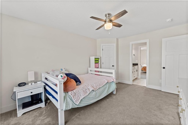 bedroom featuring baseboards, carpet floors, and ceiling fan