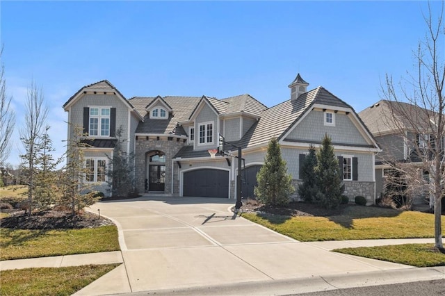 16121 Paradise St, Overland Park, KS 66221 - view of front of home featuring stone siding, driveway, and a front yard