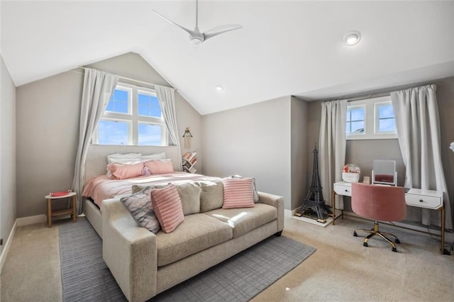 16121 Paradise St, Overland Park, KS 66221 - carpeted bedroom with vaulted ceiling and ceiling fan