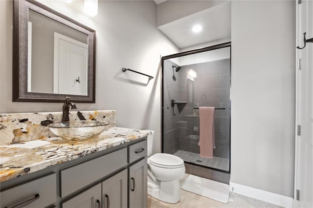 16121 Paradise St, Overland Park, KS 66221 - bathroom featuring a stall shower, vanity, and tile patterned flooring