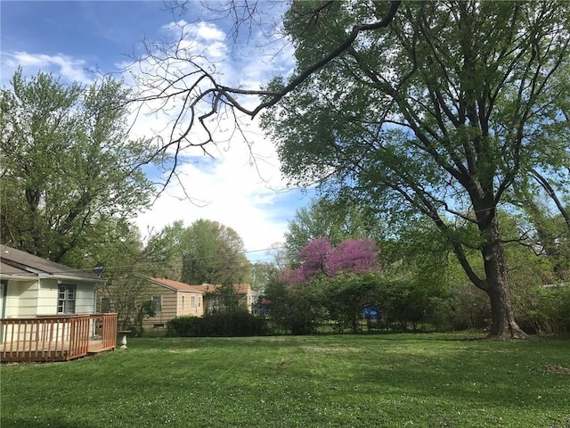 view of yard with a wooden deck