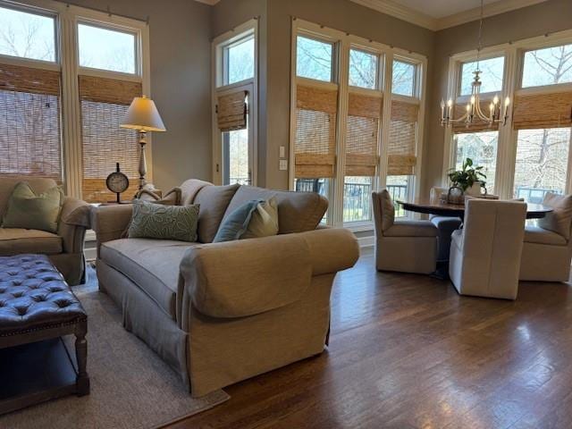 sunroom with a healthy amount of sunlight and a chandelier