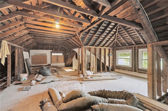 view of unfinished attic