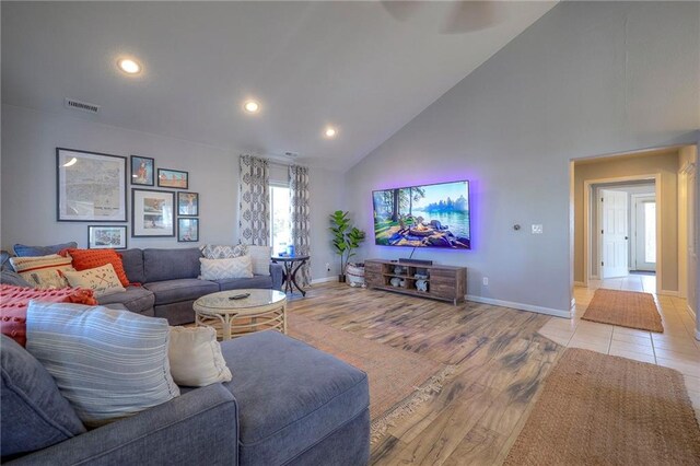 34 Bobcat Dr, Mound City, KS 66056 - living area featuring high vaulted ceiling, recessed lighting, and light wood-type flooring